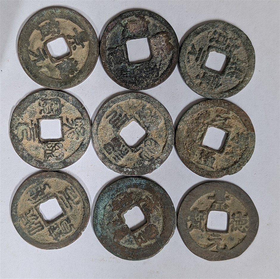 Medieval Coin Collection Of Nine 960-1280Ad Song Dynasty China Coins
