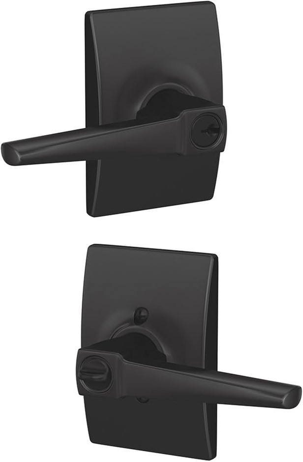SCHLAGE Eller Lever with Century Trim Keyed Entry Lock, Matte Black, F51A E