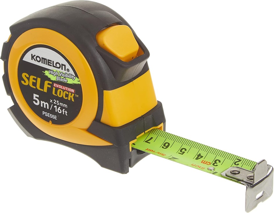 3 x KOMELON PSE55E 5M/16' Metric Self-Lock Tapes Measure, Yellow/Black.