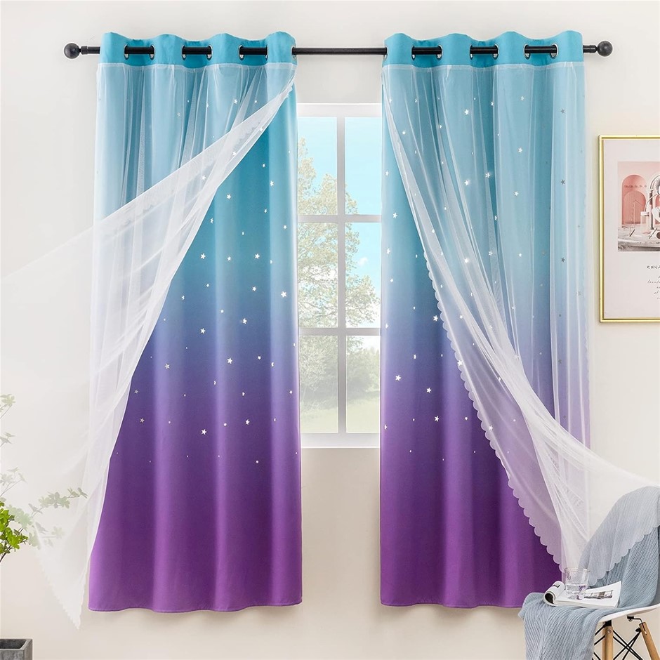 STIIO Star Cutout Curtains 2 Panels, 2 in 1 Light Blocking Blackout Curtain