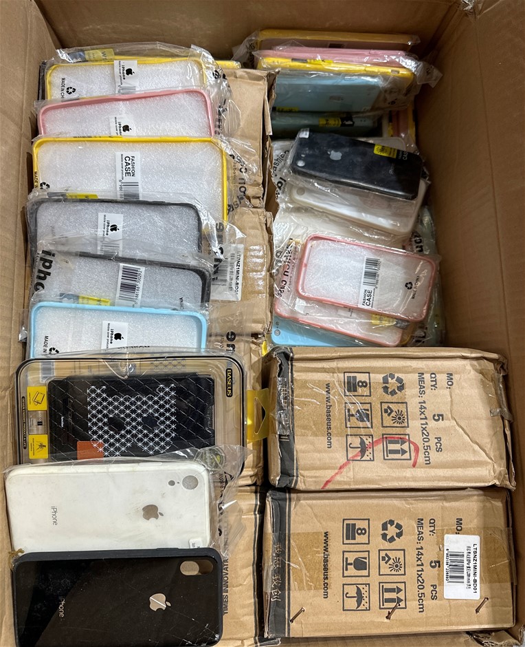 BOX OF BRAND NEW PHONECASES, Assorted iPhones, Baseus Sony, etc.