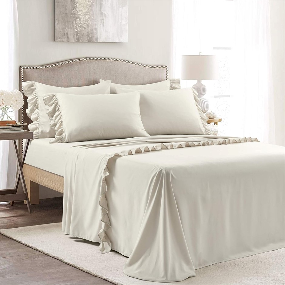 LUSH DECOR Reyna 4 Piece Ruffle Sheet Set, King, Wheat.
