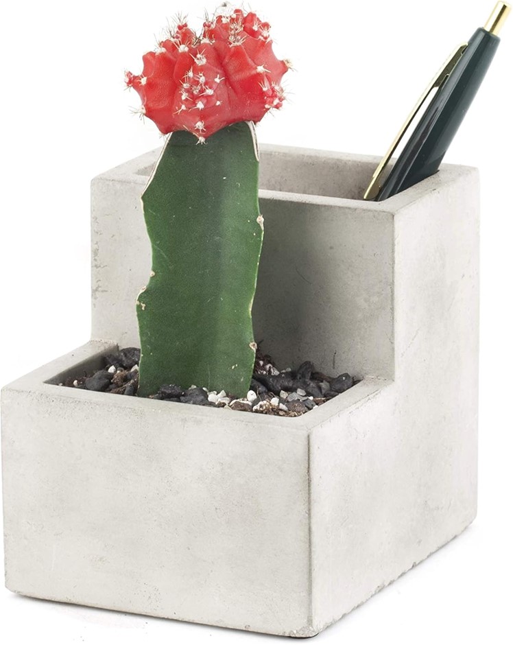 2 x KIKKERLAND Concrete Desktop Planter, Small (PL02-S), Grey.