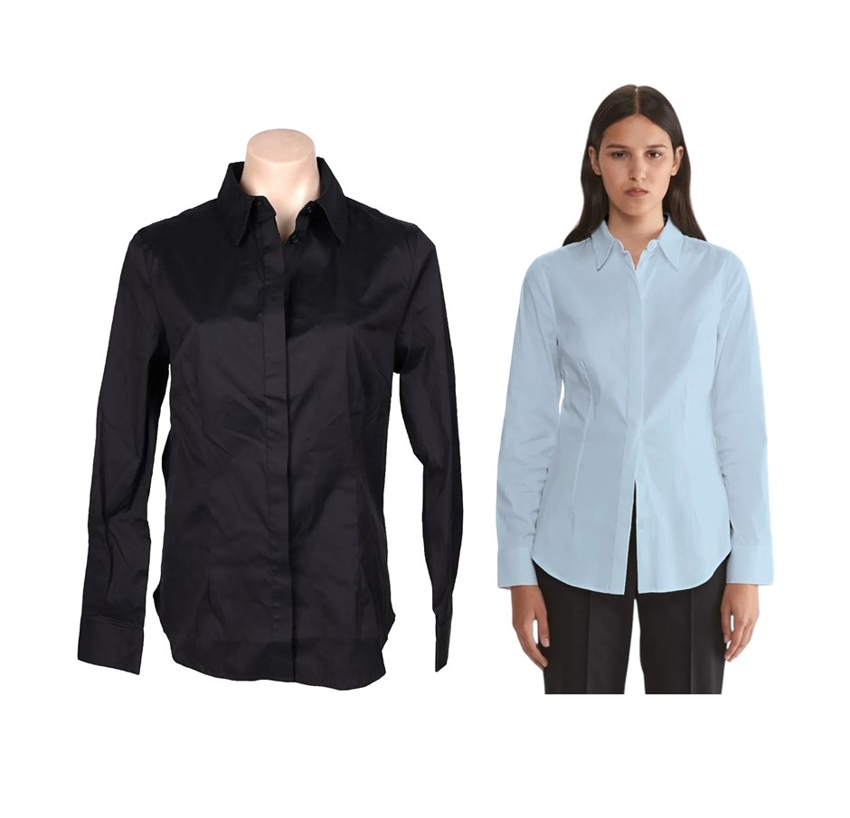 2 x SABA Women's Fitted Shirts, Size 14, Cotton, Black & Light Blue, 165888