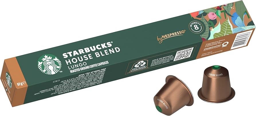 12 x Pack of 10pc Capsules STARBUCKS By NESPRESSO House Blend Lungo, 57g. B