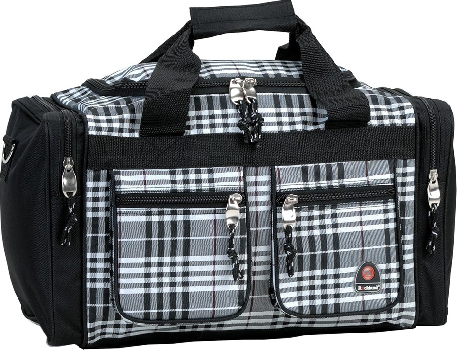 ROCKLAND Duffel Bag, Black Cross Plaid, 18.5"x10.5"x8.5", PTB419. Buyers N