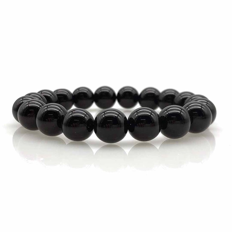 10mm Grade A Black Agate Beaded Stretchy Bracelet