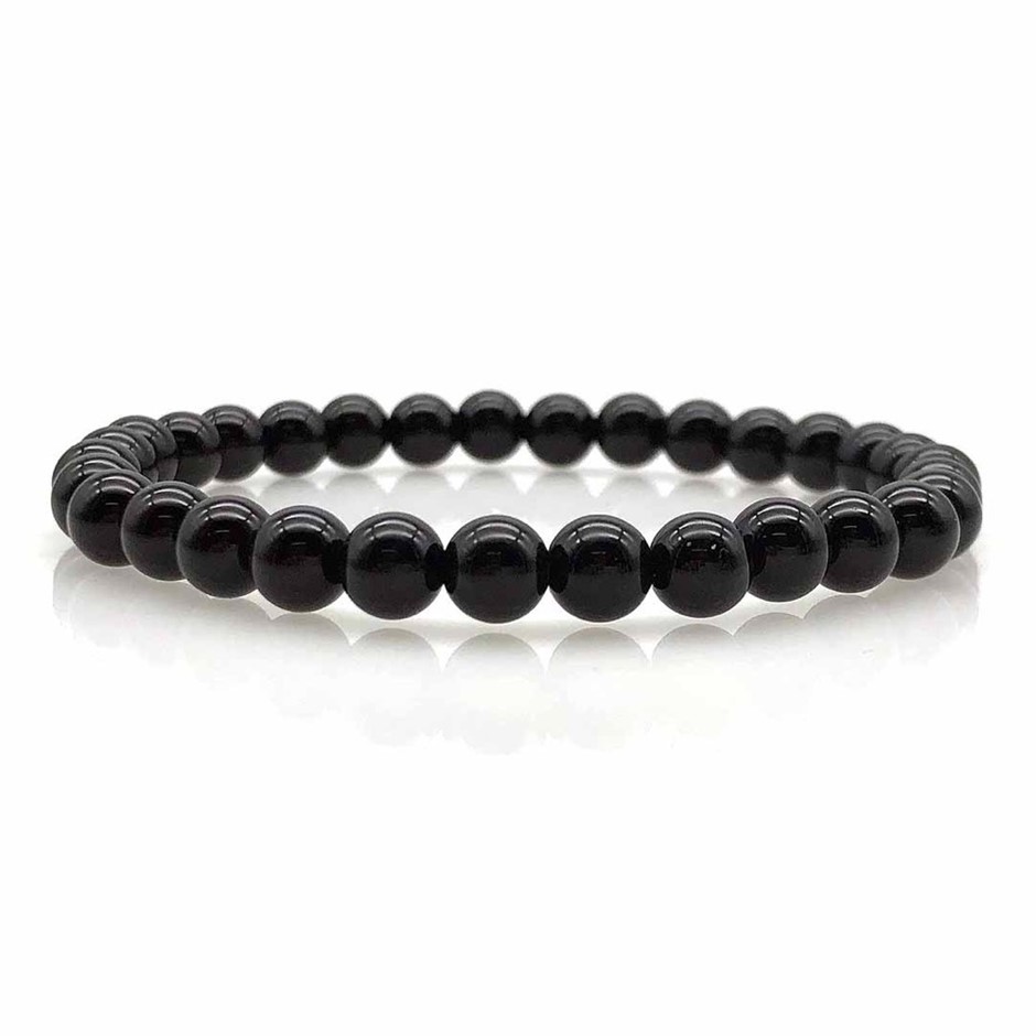 6mm Grade A Black Agate Beaded Stretchy Bracelet