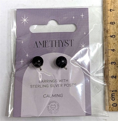 Sterling Silver Earrings with round AMETHYST crystal Gemstones