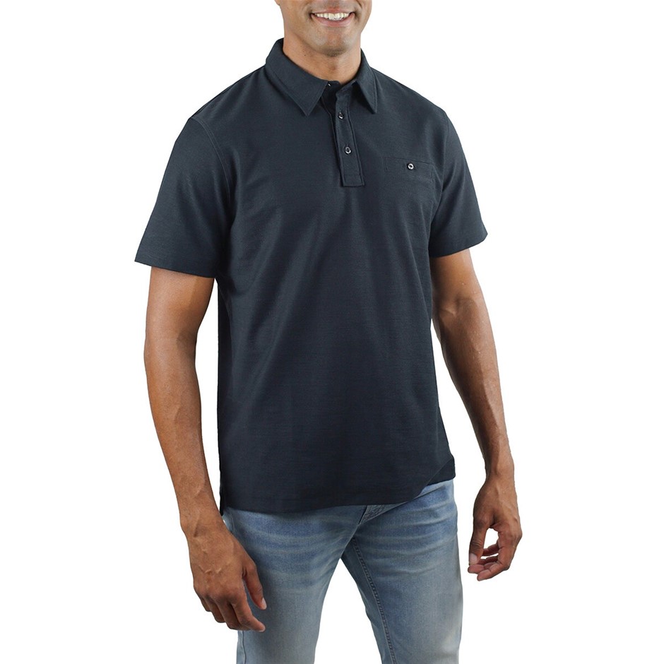 JACHS Men's Slub Polo, Size L, 95% Cotton, Navy.