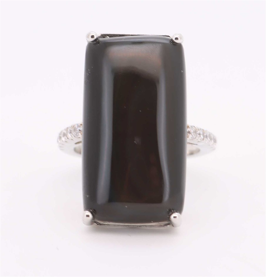 12.54 Carats Natural Black Obsidian Ring - 925 Silver