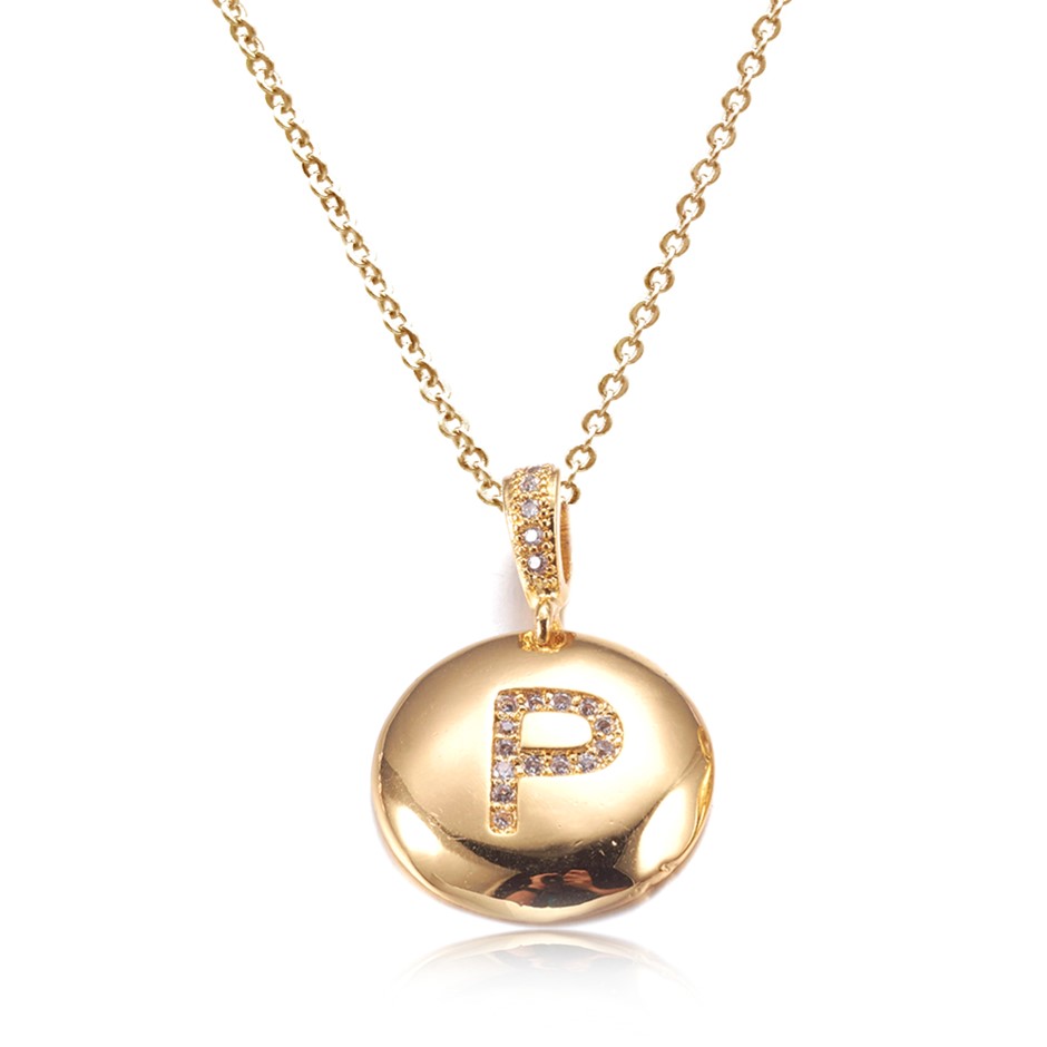 Letter 'P' Gold Plated with CZ Pendant Necklace