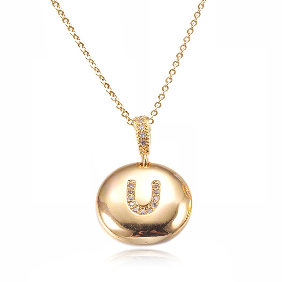 Letter 'U' Gold Plated with CZ Pendant Necklace