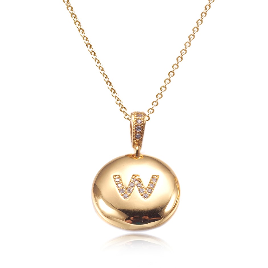 Letter 'W' Gold Plated with CZ Pendant Necklace