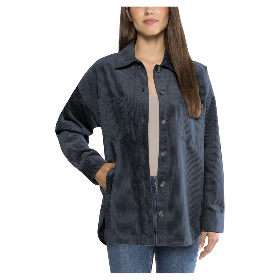MATTY M Women's Corduroy Shirt Jacket, Size L, 98% Cotton, Denim.