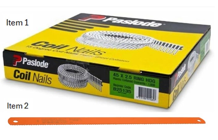 BUNDLE of 2 items: PASLODE Galvanised Coil Nails (1800 Pack, 45 × 2.5 mm) +