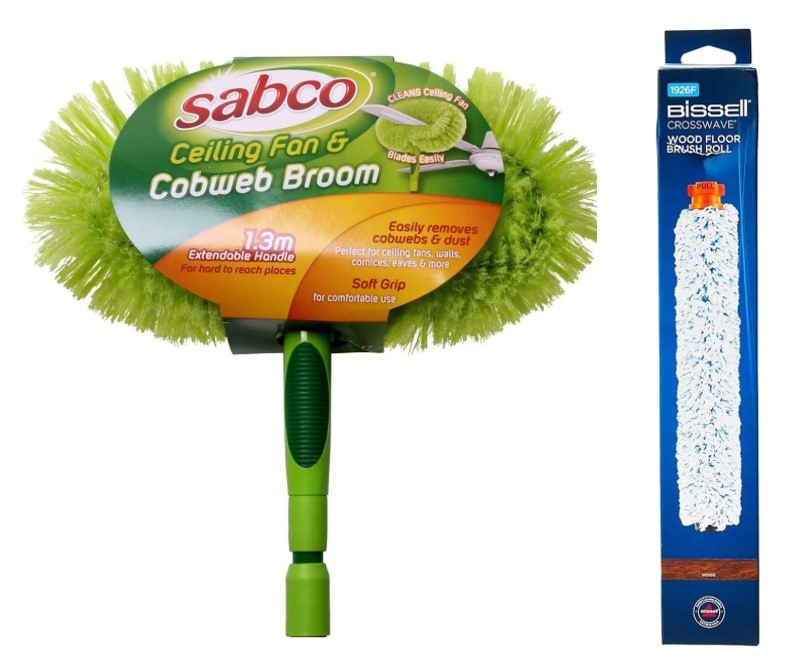 BUNDLE of 2 items: SABCO Premium Cobweb Broom + BISSELL CrossWave Wood Floo