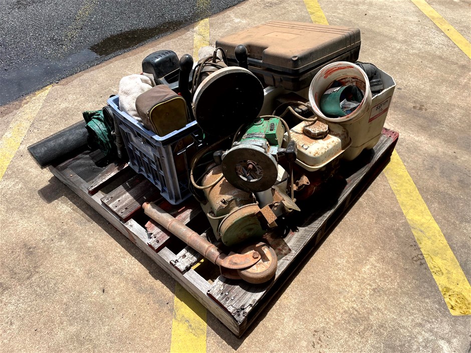 Assorted Plumbing Fittings, Tools, Broom Heads.