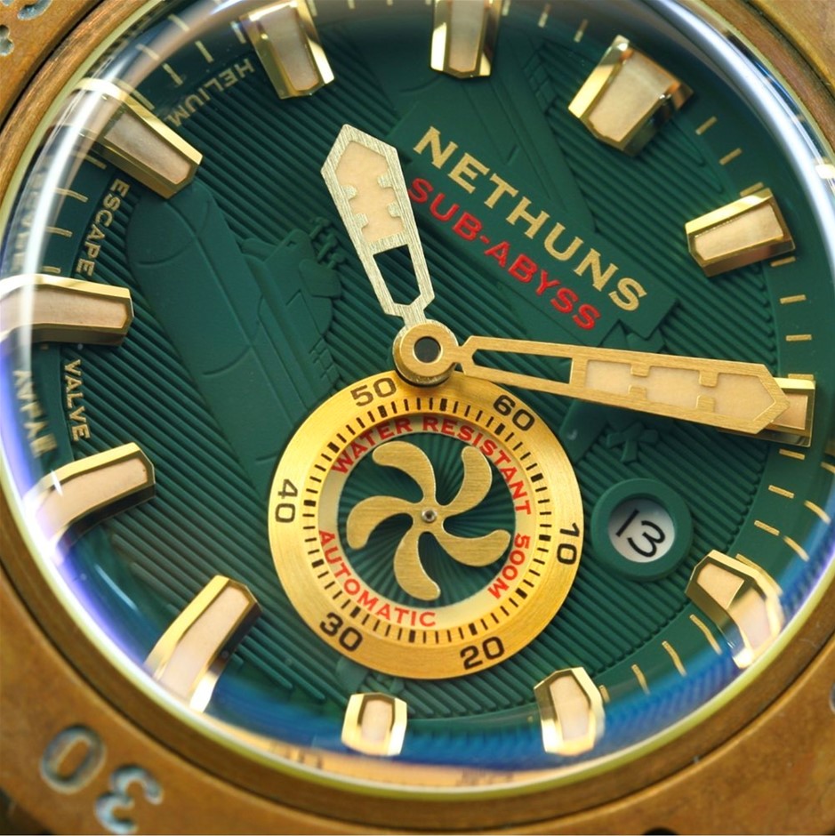 Nethuns Sub Abyss Bronze Divers Series Green Emeralds BxP & COA