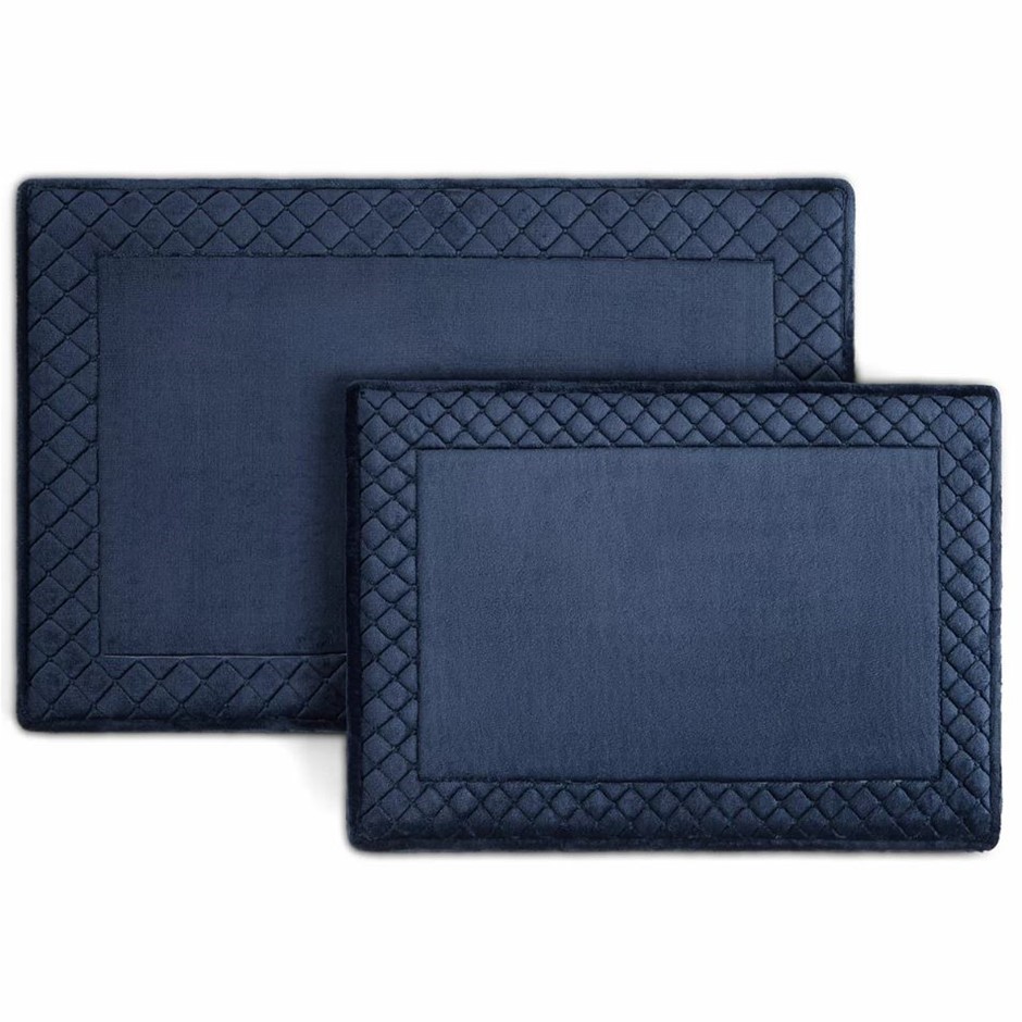 TOWN & COUNTRY LIVING Memory Foam Bath Rug, 2-Piece, Dress Blue Diamond Pat