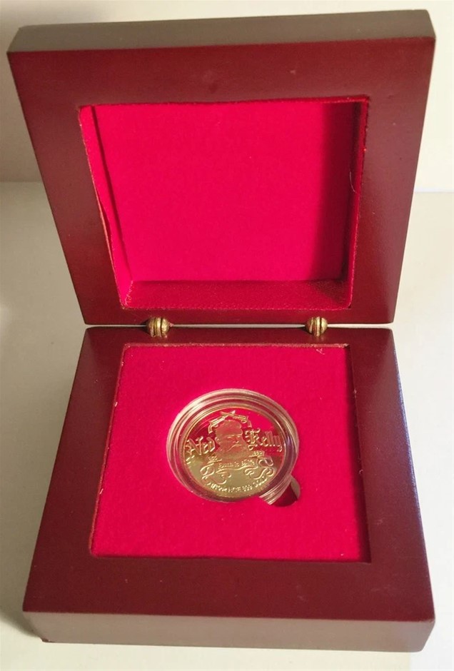 New "Ned Kelly #4" 1/10th oz HGE 999 Gold Australiana Coin In Wood D/ Box