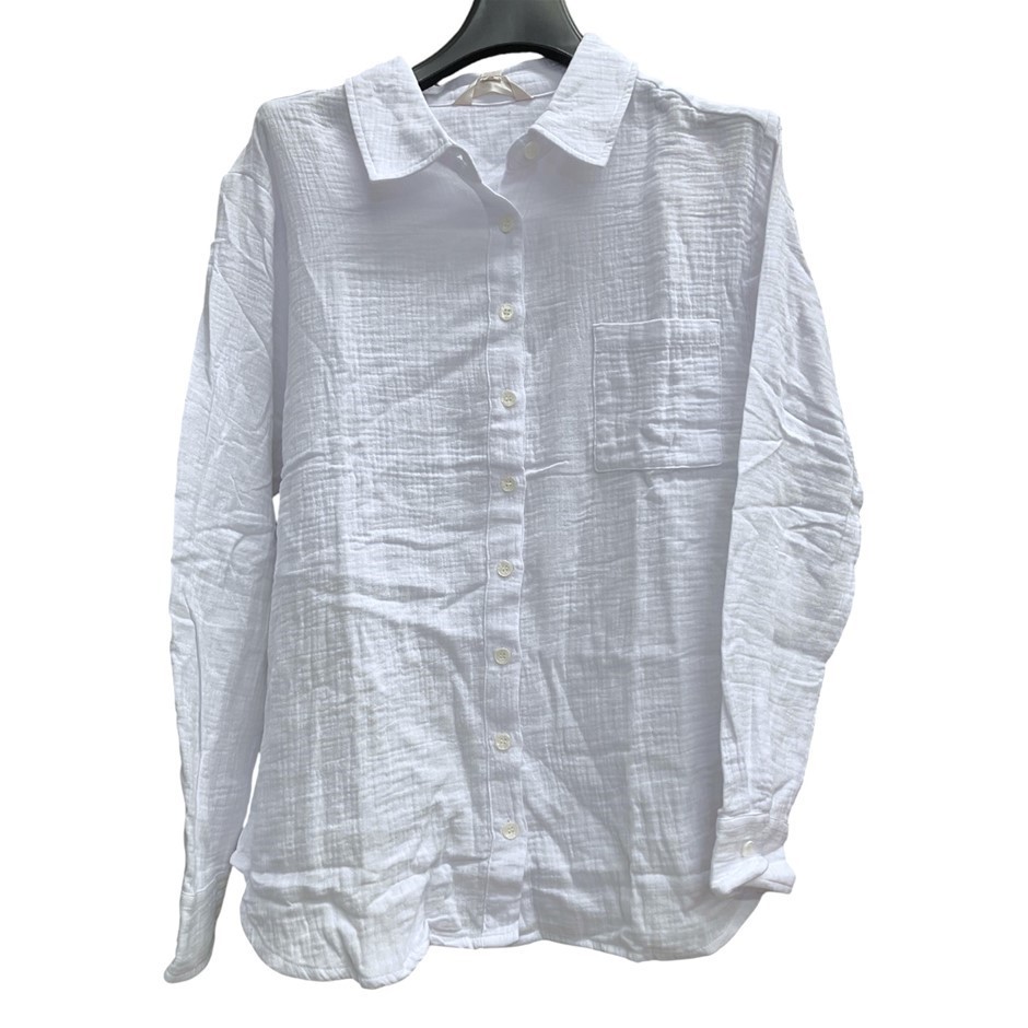 2 x LEO&NICOLE Women's Gauze Shirt, Size L, 100% Cotton, White. NB: 1x has