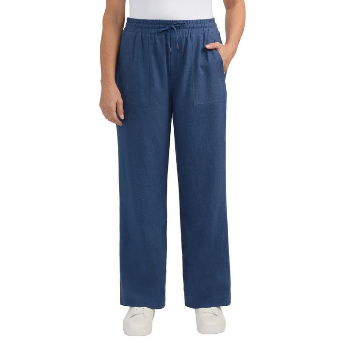TEDDI ROSE Women's Wide Leg Pant, Size L, 55% Linen, Blue.  Buyers Note - D
