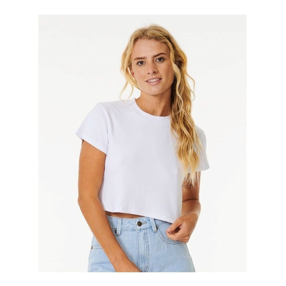RIP CURL Women's Classic Ribbed T-Shirt - Optical White, Size M. RRP: $49.9