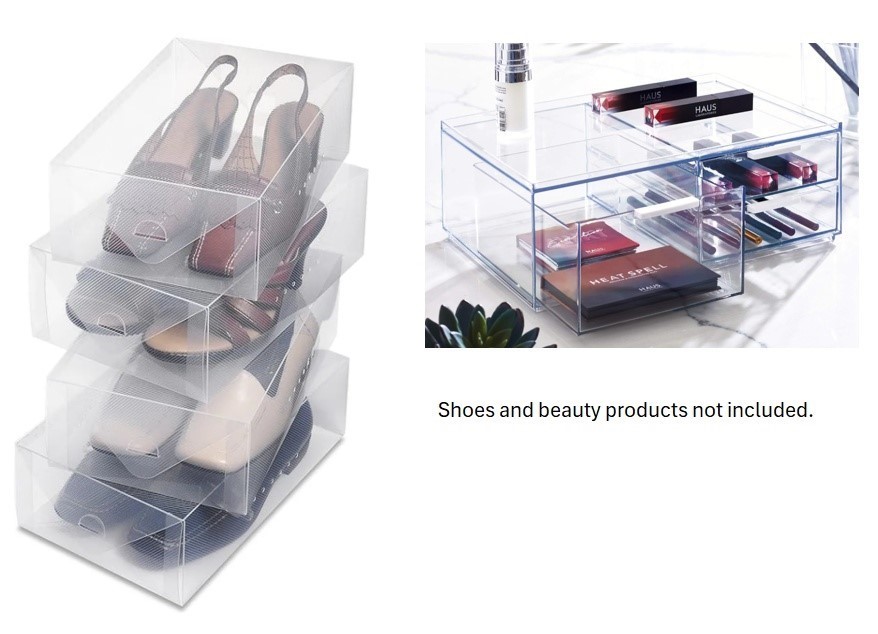 HOME ORGANIZATION BUNDLE: WHITMOR Clear Vue Women's Shoe Boxes (4-Pack) + I