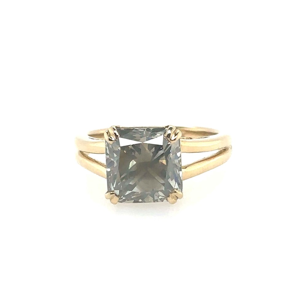 5.08ct Cushion cut Dia. SI1 Yellowish Brown Ring 18K Yellow Gold