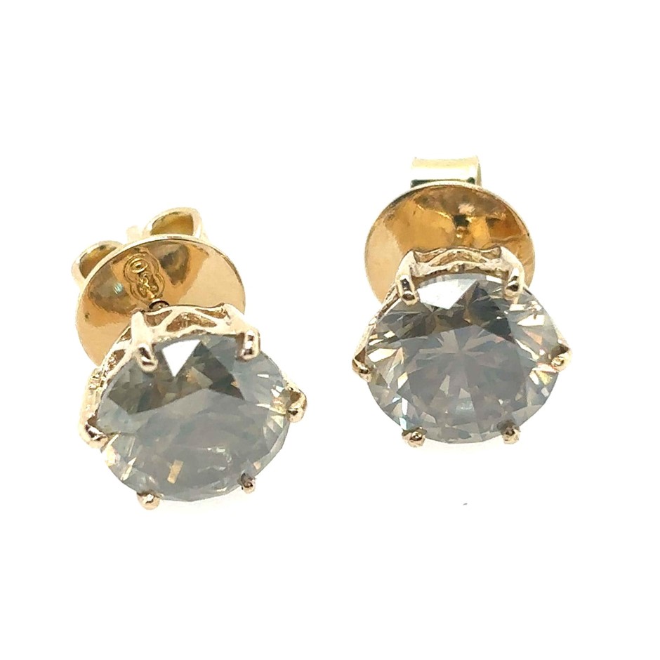 5.24ct 2 Stones Round Dia. SI-P1 Yellowish Brown Earrings 18K Yellow Gold