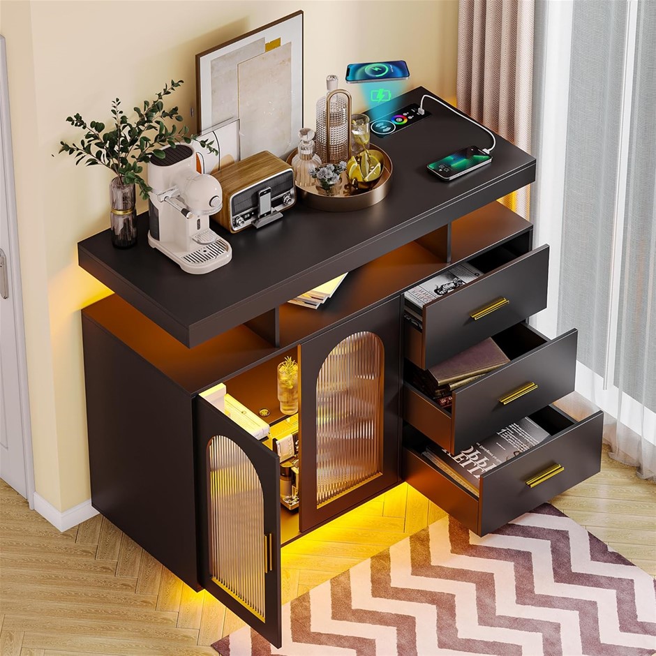 JDPAG LED Buffet Cabinet with Wirelesss Charging Station 40", Modern Sidebo