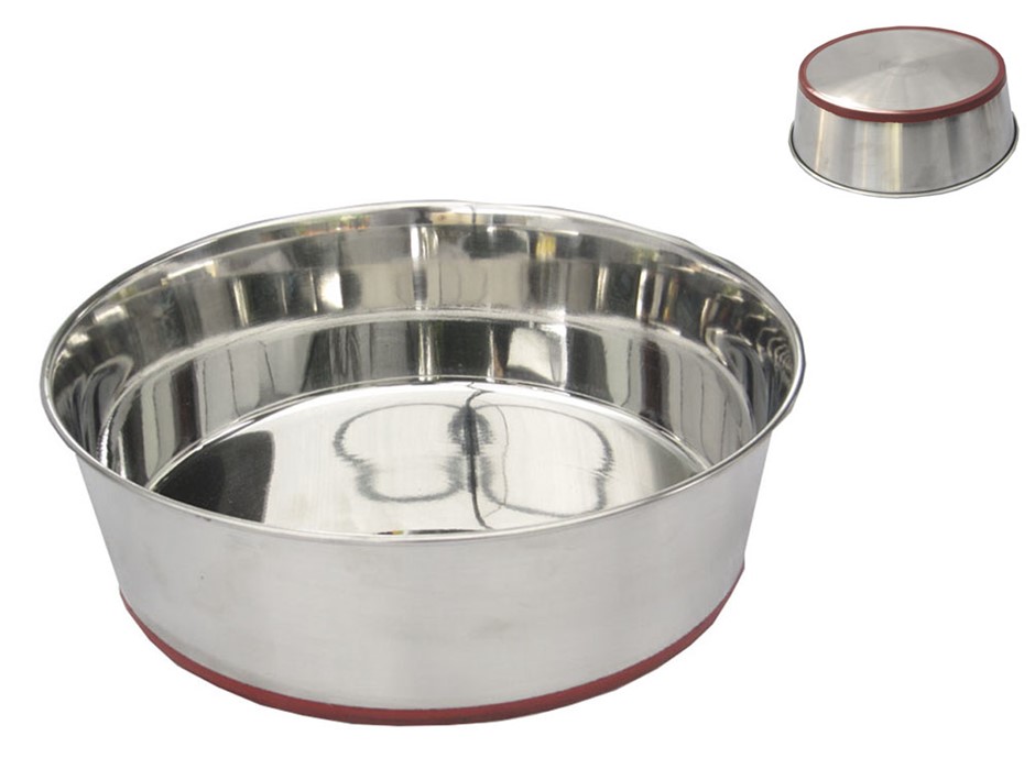 Stainless Steel Bowl Food-Water Heavy Bowl 3 Quart Red