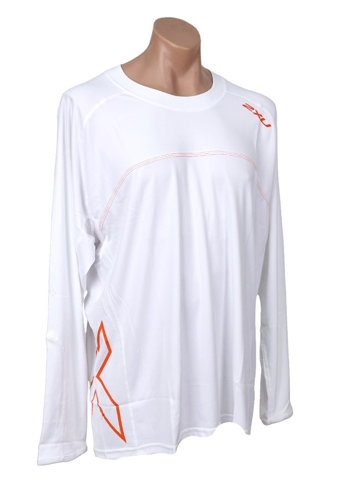 4 x 2XU Men's Long Sleeve Fibretech T-Shirt, Size 2XS, White/ Orange.  Buye