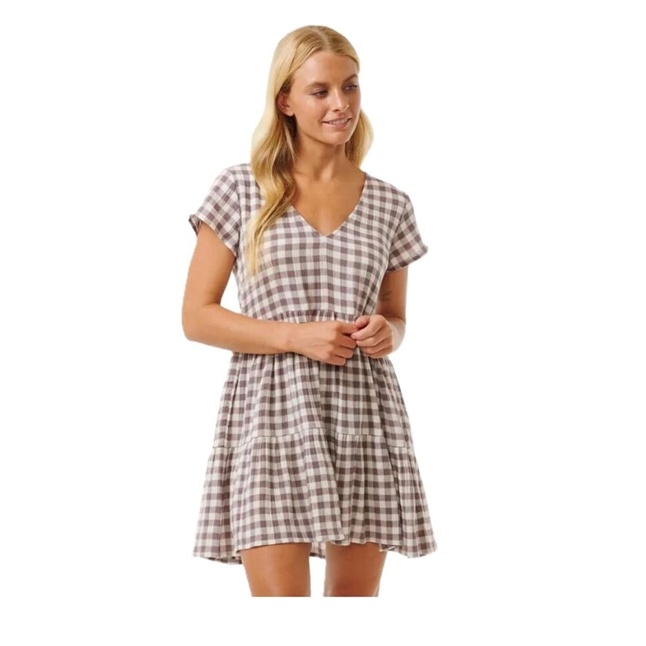 RIP CURL Women's Premium Surf Check Dress, Size L, Eggplant. RRP: $100. Bu