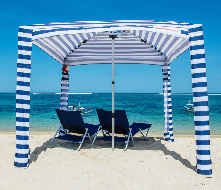 COCONUT GROVE Family Beach Cabana, 2m Wide, Blue Stripes.
