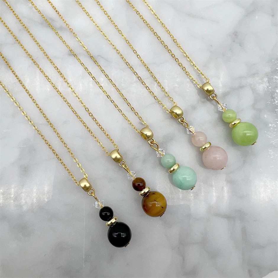 Gemstone & Swarovski® Austrian Crystal Gold Plated Pendant Necklaces - 5 Pc