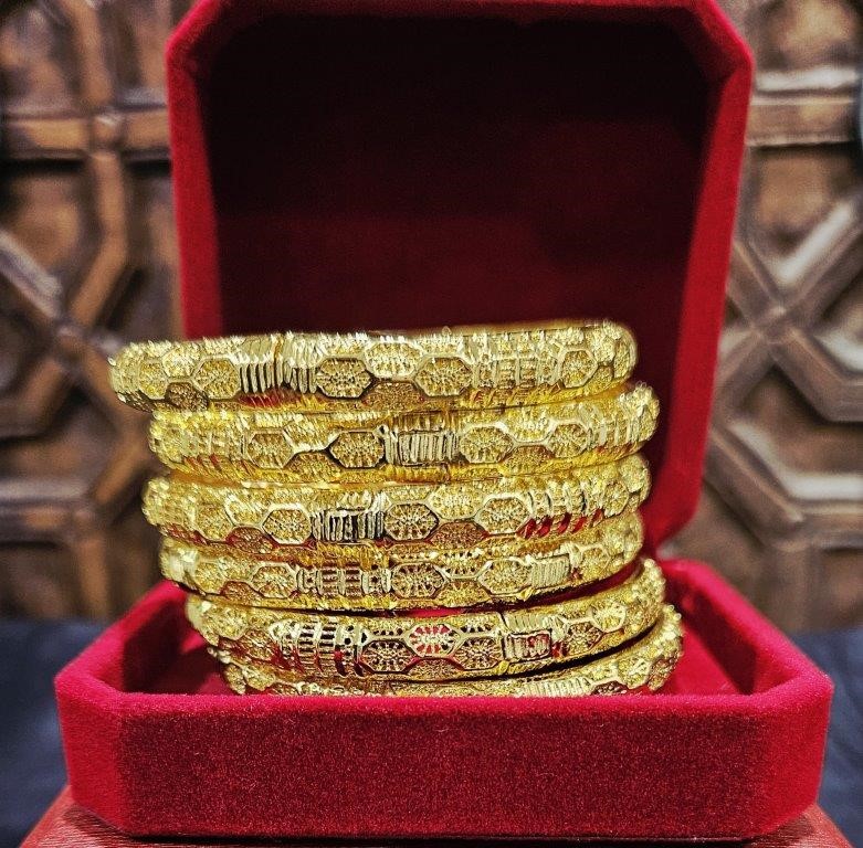 6pcs x 22KGold-filled/ITALY Triple Yellow Gold Plated Bangles with stamp
