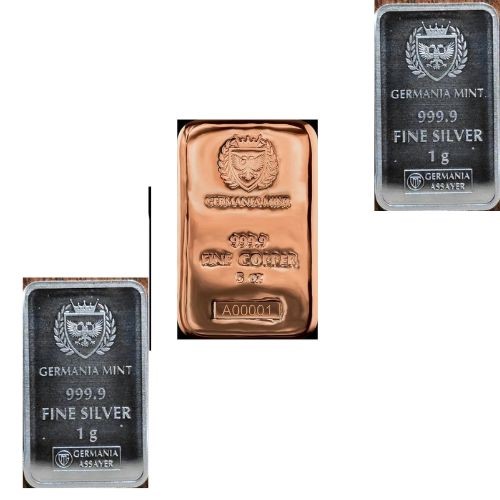 5 ounce germania mint copper bar & 1g  silver bar 2
