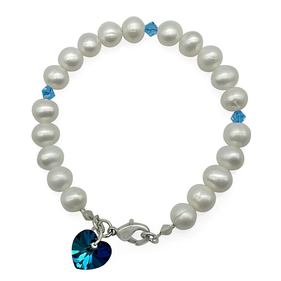 7-8mm Potato & Baroque Pearl Swarovski® Heart Charm Bracelet
