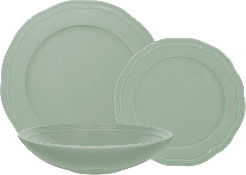 CASA DOMANI Florence Scallop Rim Dinner Set, 12 Piece, Sage. NB: Missing 2x