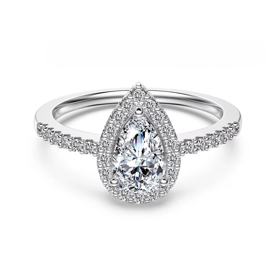 1.00ct Pear Cut GRA Certified Moissanite 925 Sterling Silver Ring - Size 6