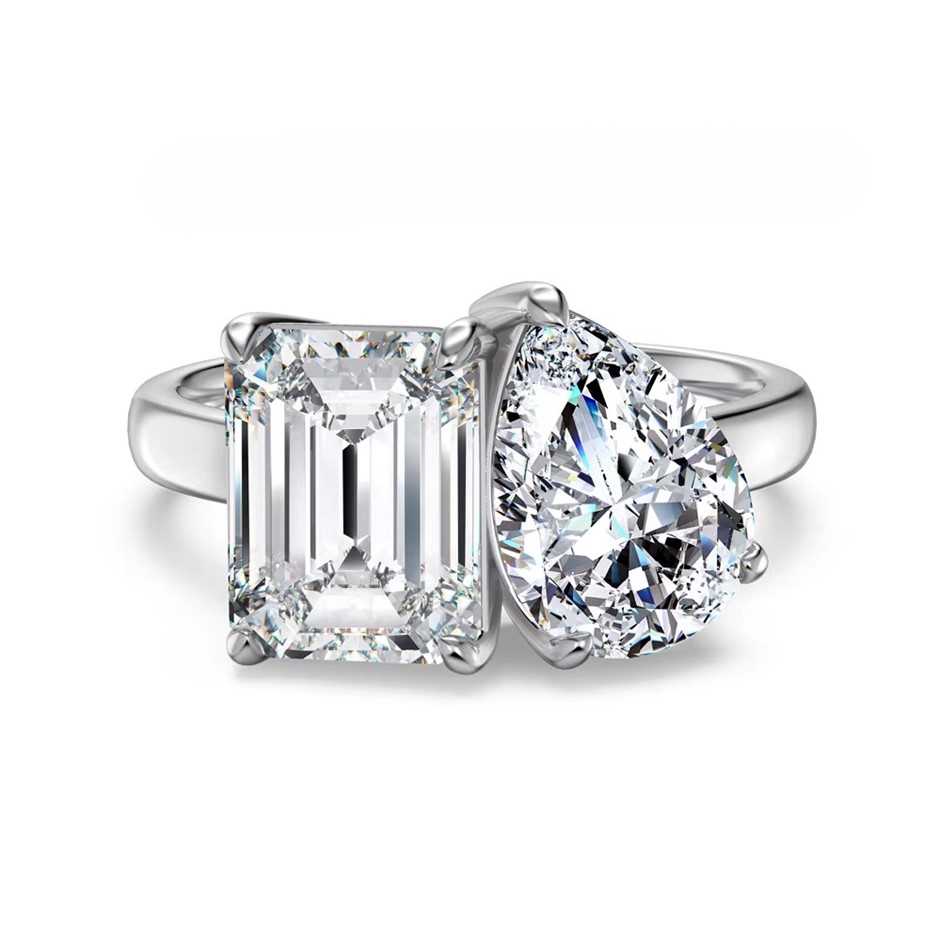 5.00ct Rectangular Cut GRA Certified Moissanite 925 Silver Ring - Size 6