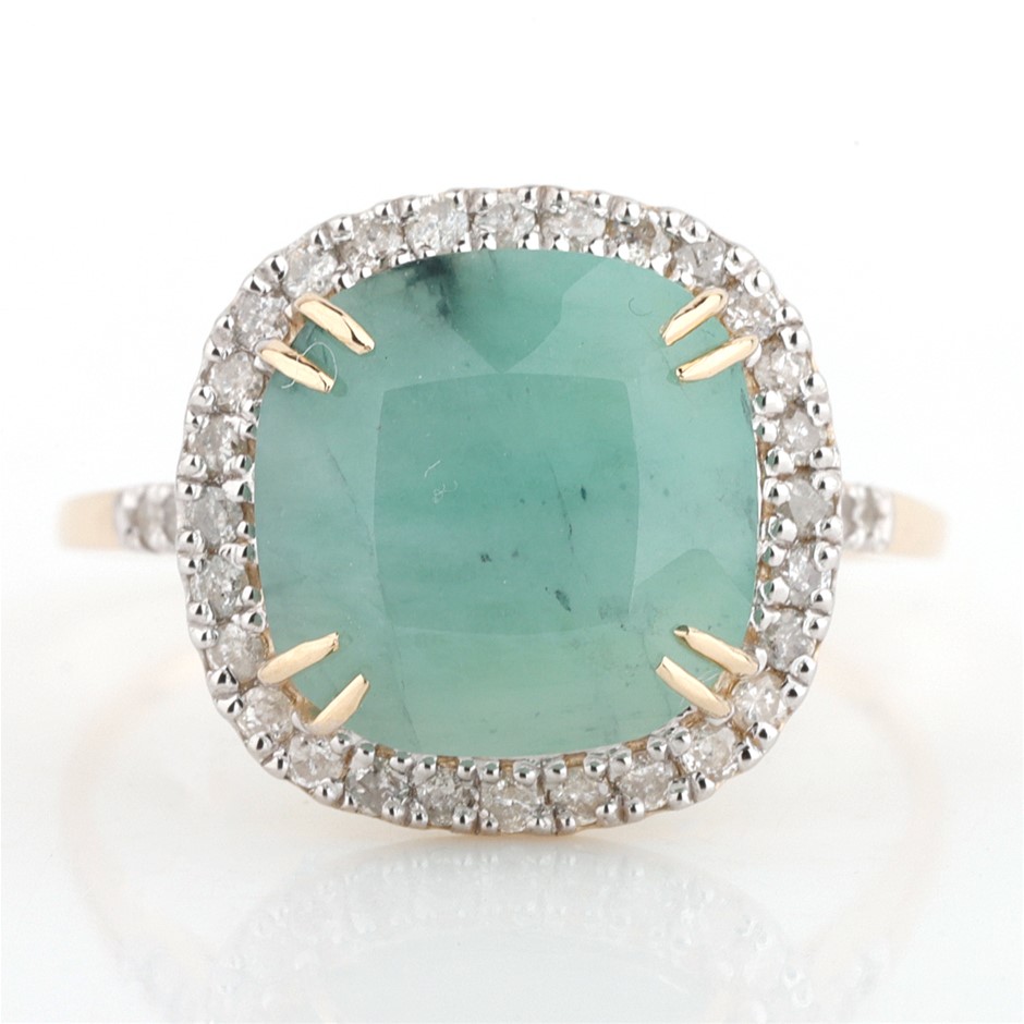 Yellow Gold Natural Emerald & Diamond Ring  with Valuation
