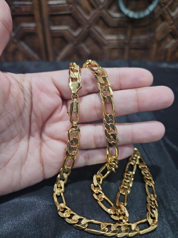 18k Italy Stamped Yellow Figaro Chain-Quality Guarantee-50cm-8mm