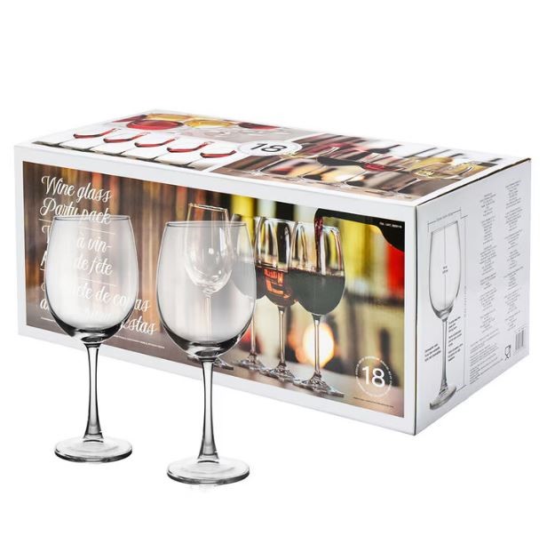 PARTY PACK Wine Glass, 470ml, 18 Count. NB: 3 x glasses missing.