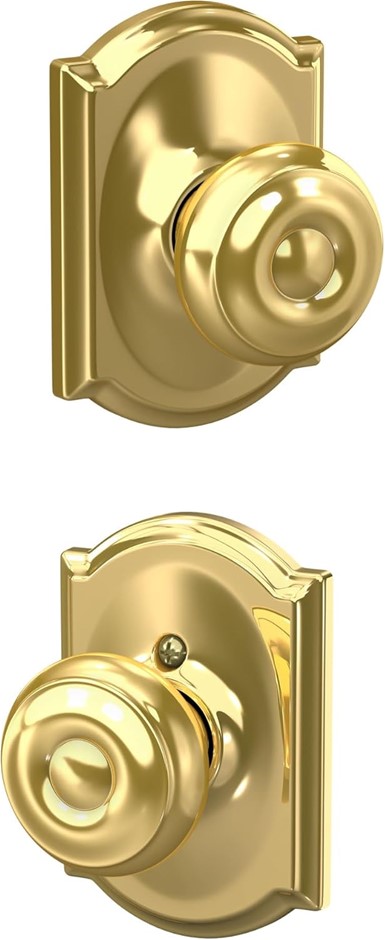 SCHLAGE F10 GEO 605 CAM Camelot Collection Georgian Passage Knob, Bright Br