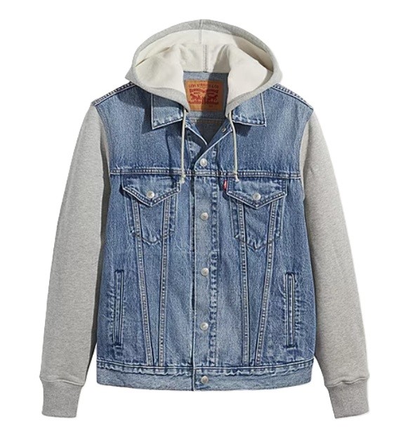 LEVI'S Men's Hybrid Hoodie Trucker Jacket, Size L, 100% Cotton, Candy Man (