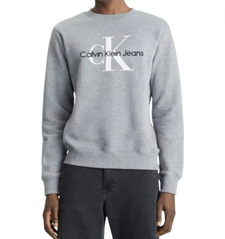 CALVIN KLEIN Mono Logo Crew Sweatshirt, Size S, Cotton, Heroic Grey Heather