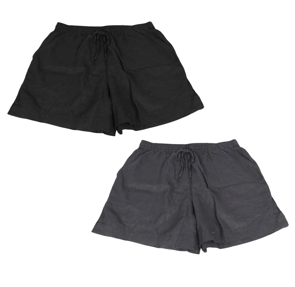 2 x MATTY M Women's Laid-Back Summer Shorts, Size M, 55% Linen, Black & Sla